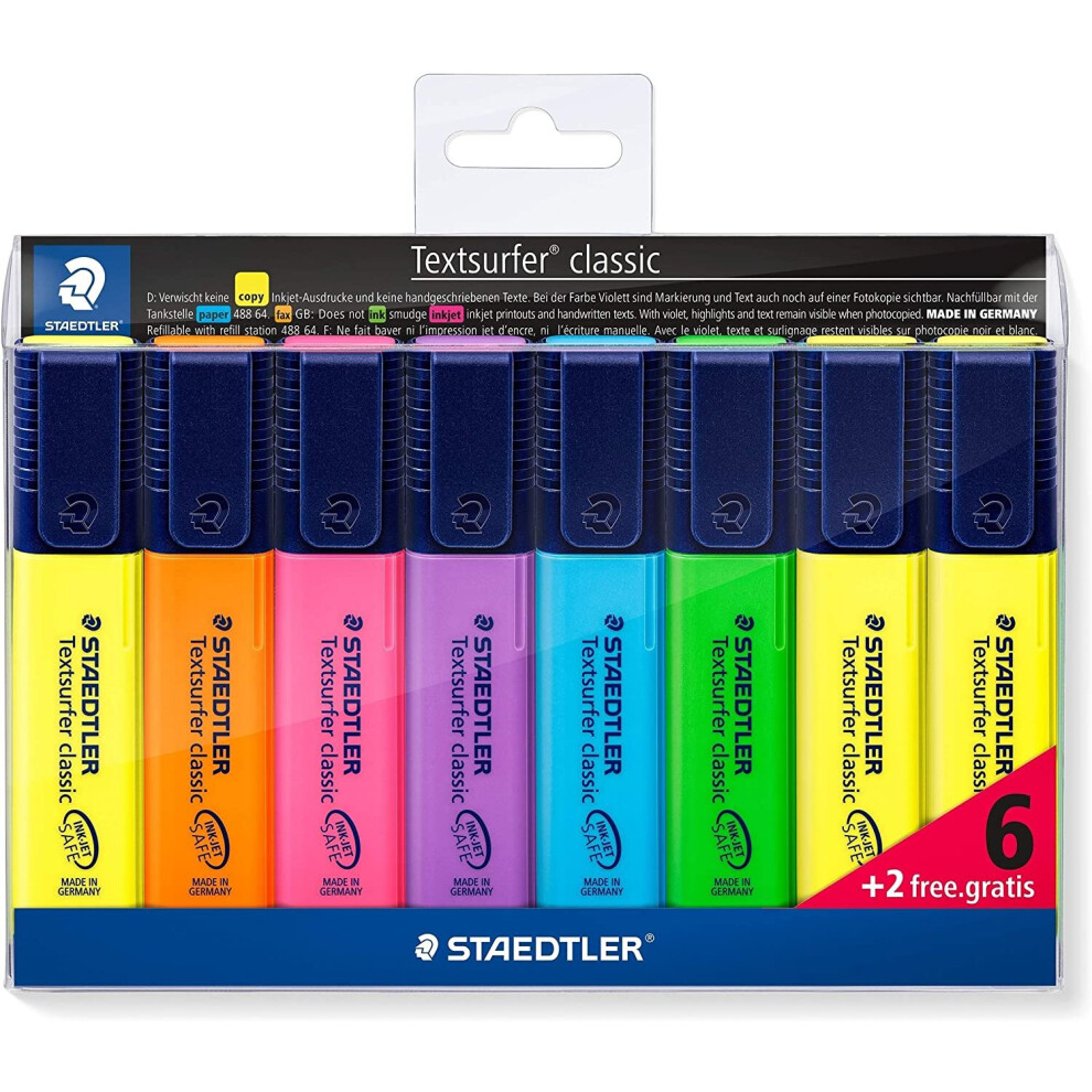 STAEDTLER 364 A WP8 Textsurfer Highlighter Bonus Pack, Assorted Colours, Pack of 6 + 2