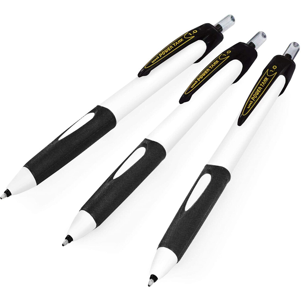 Uni-Ball SN-220 Power Tank Retractable Ballpoint Pen - 1.0mm - White Barrel - Black Ink - Pack of 3