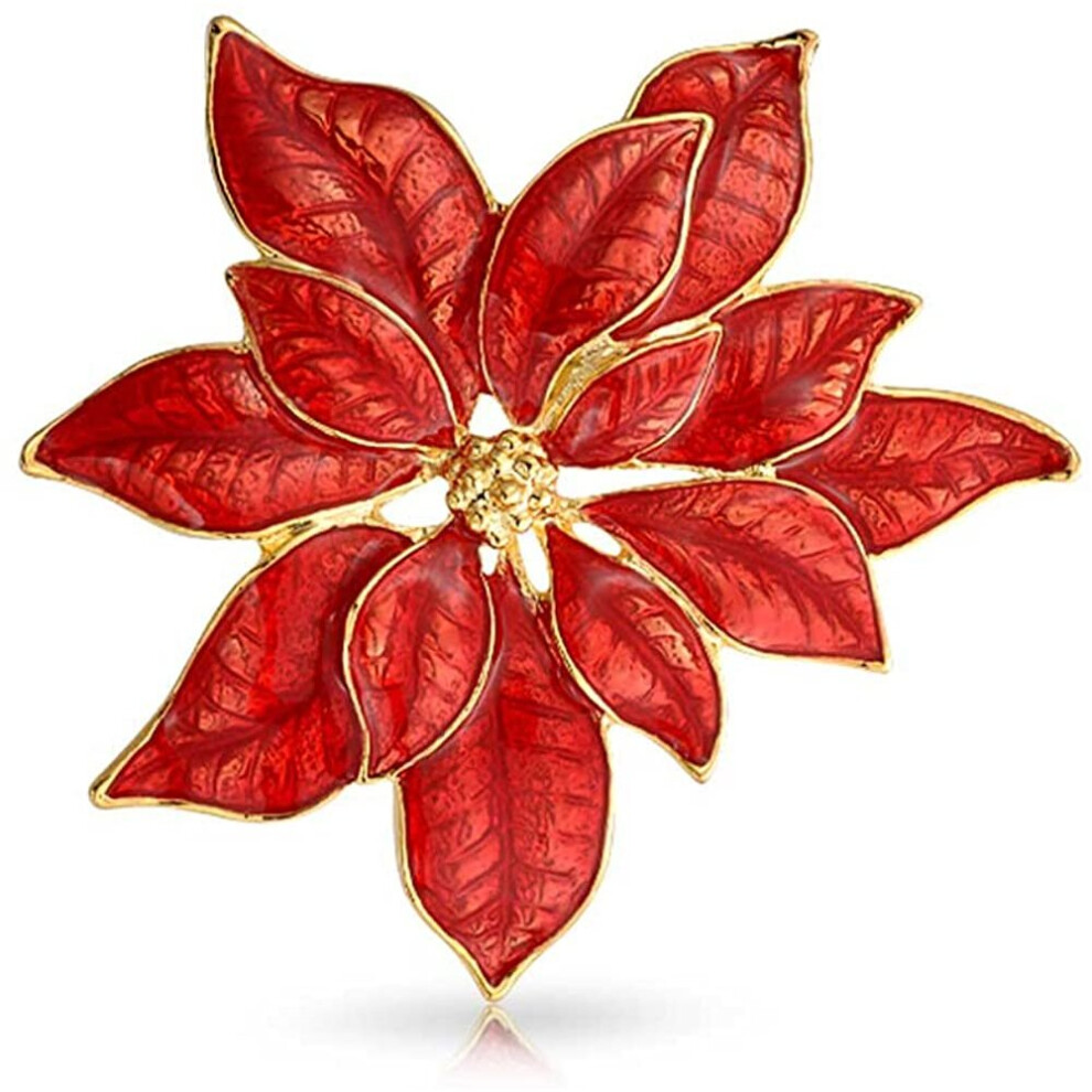 Bling Jewelry Large Statement Flower Holiday Party White Red Enamel Poinsettia Brooch Christmas Scarf Pin for Women Silver Or Gold Plated