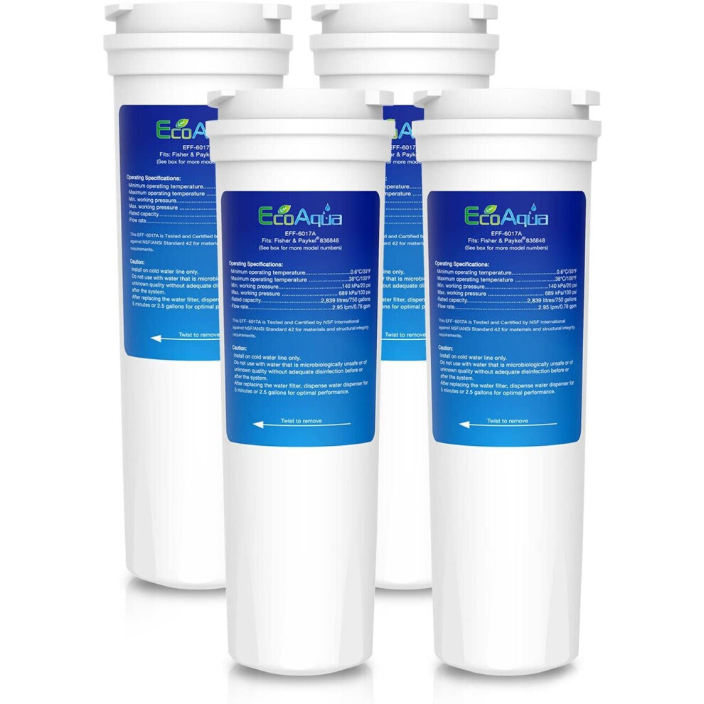 EcoAqua EFF-6017A Ice & Water Refrigerator Filter to fit Fisher & Paykel 836848, 836860, ActiveSmart, E402B, E402BRXFDU, E442B, E522B, E522BRXU,