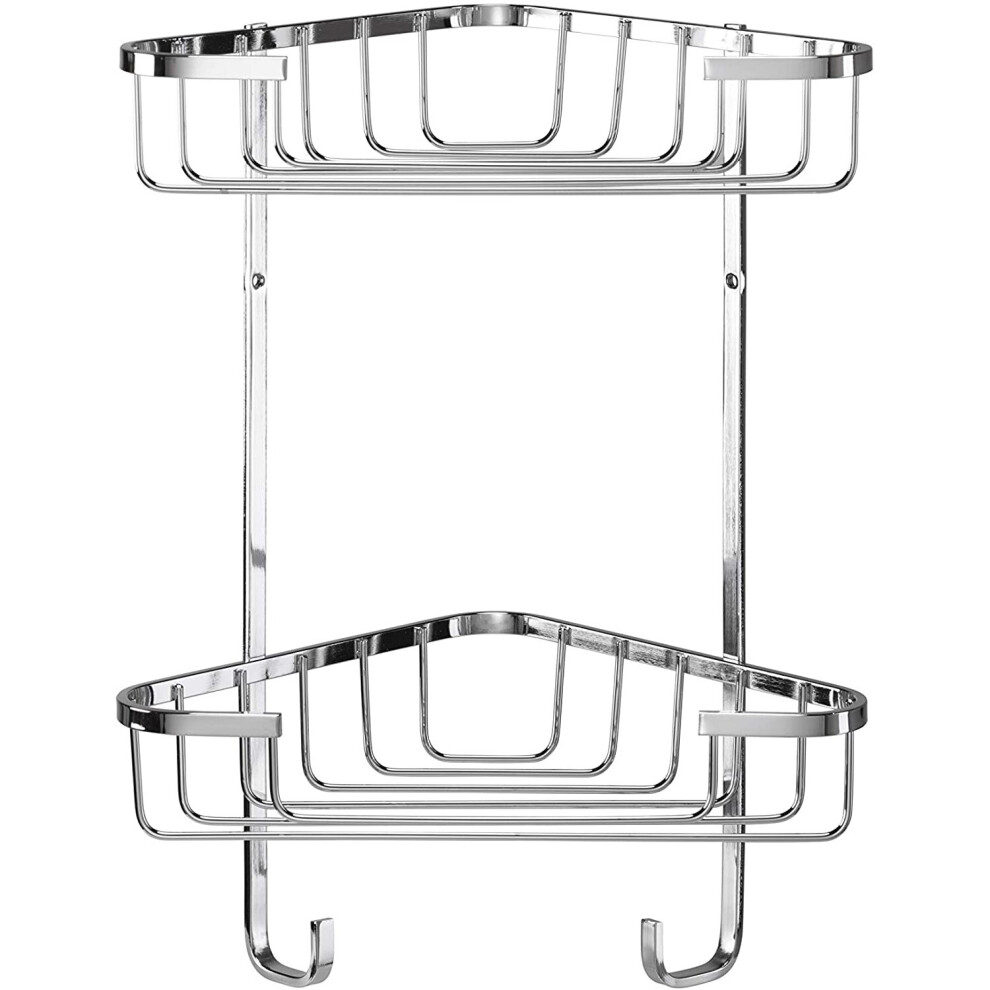 Croydex Two Tier Stainless Steel Medium Corner Basket Shower Caddy, 10 Year Rust Free Guarantee