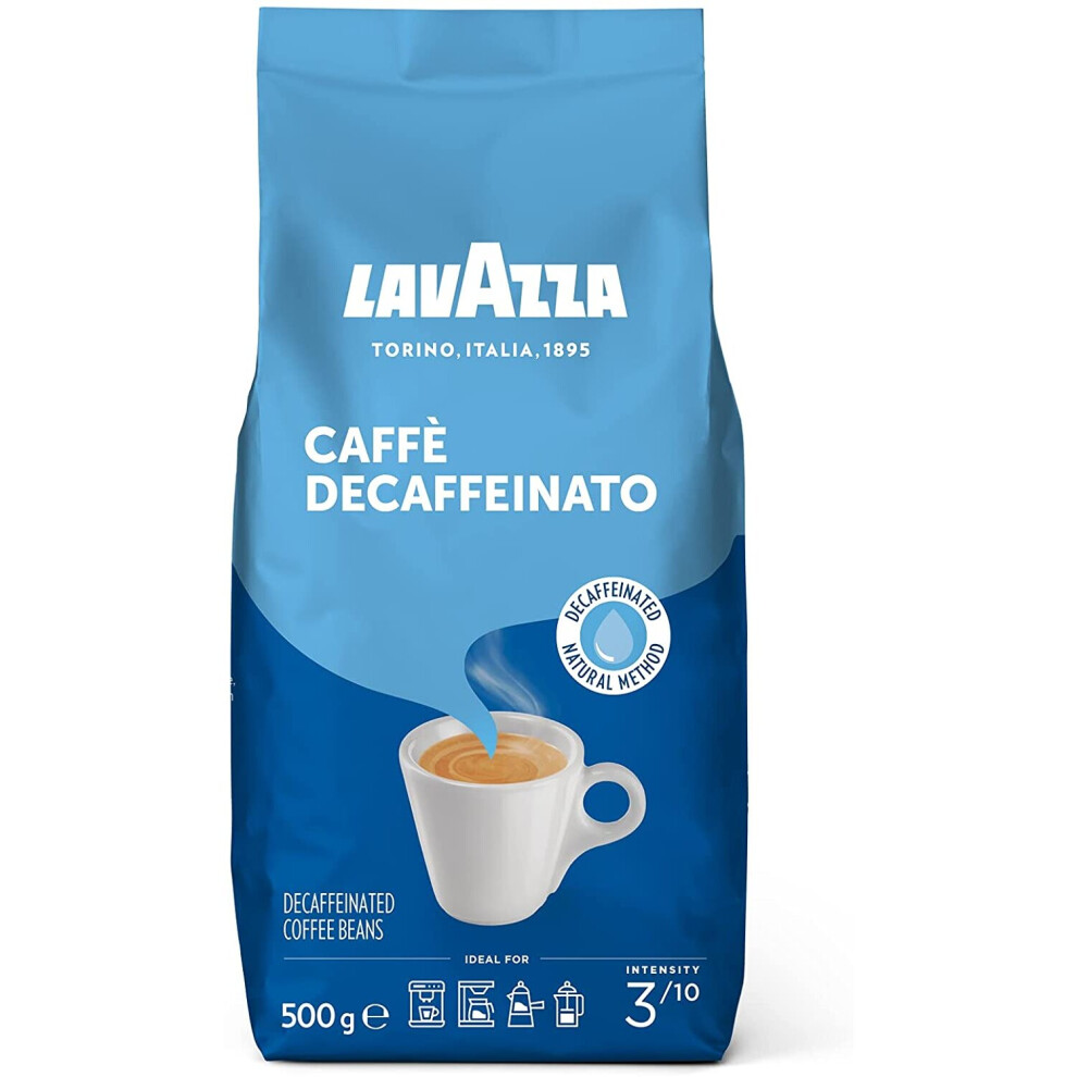 Lavazza Decaffeinated, 100% Arabica Medium Roast Coffee Beans, 500g Pack