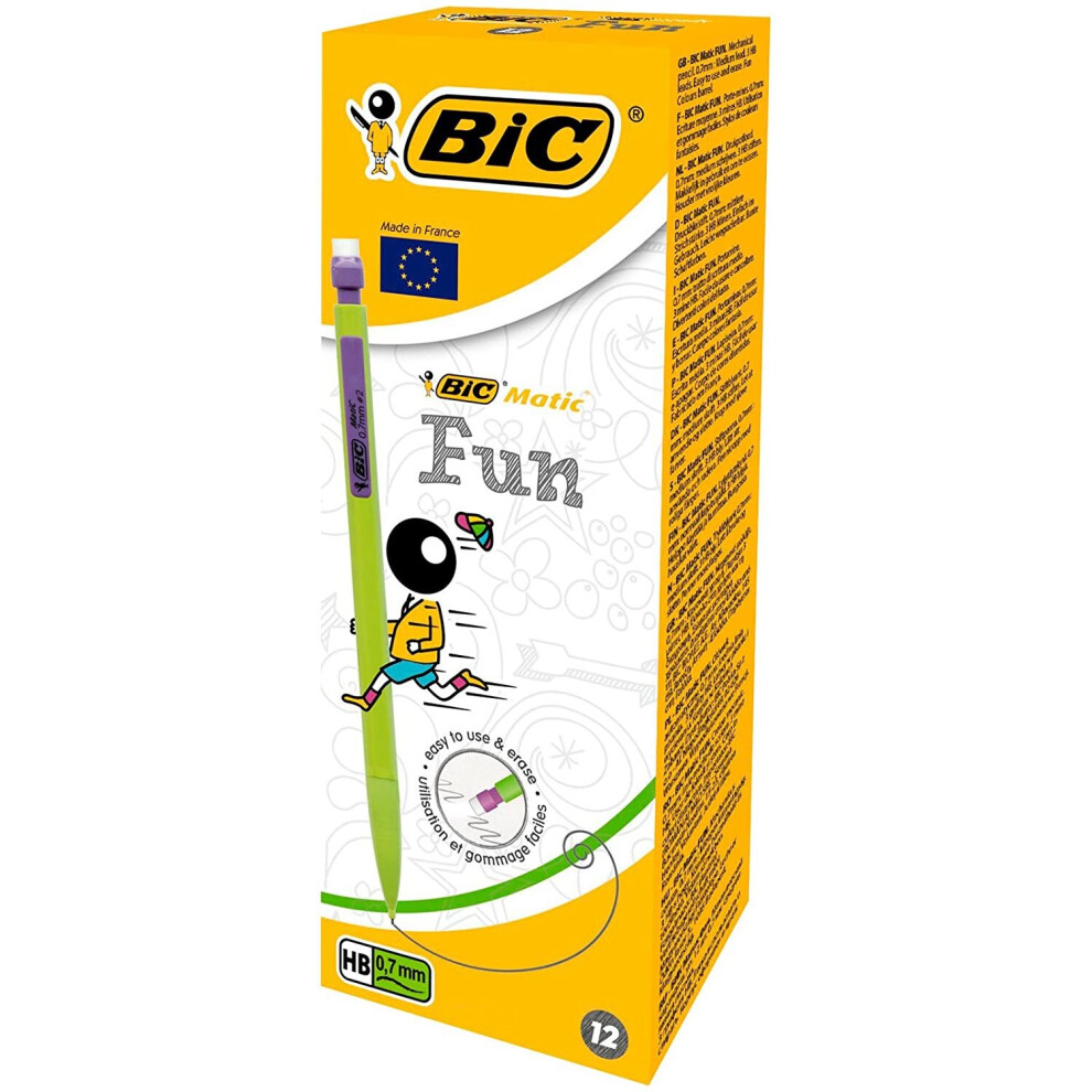 BIC Matic Fun 0.7mm Mechanical Pencils - Assorted Colours, Box of 12