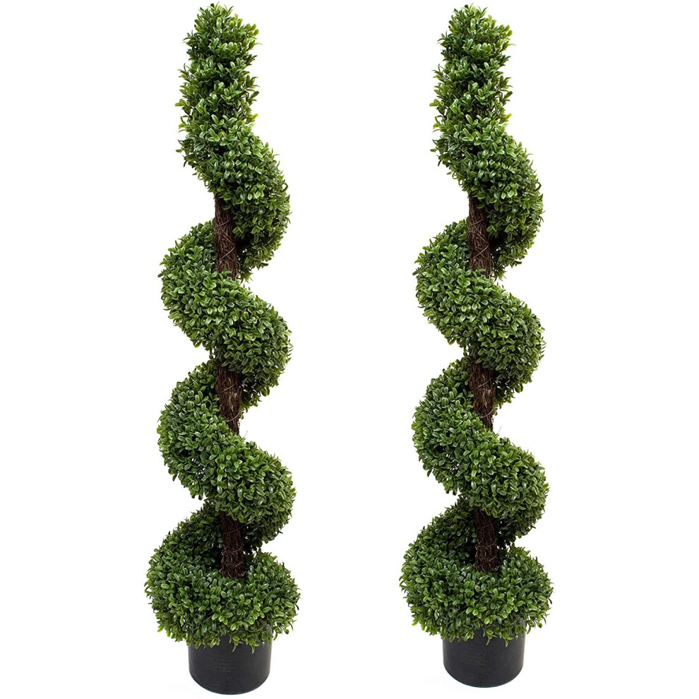 Artificial Topiary Boxwood Spiral Trees (4ft/120cm), Pack of 2