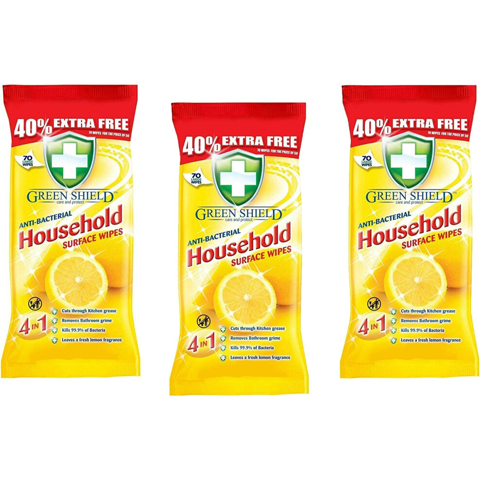 Green Shield Anti Bacterial Household Surface Wipes 50 Wipes Triple Pack (Pack of 3x50s)