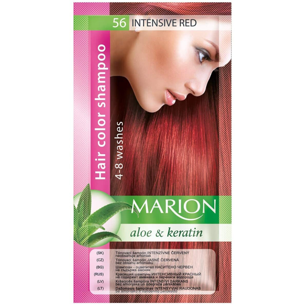 Marion Hair Color Shampoo in Sachet Lasting 4 to 8 Washes Aloe and Keratin - 56 Intensive Red