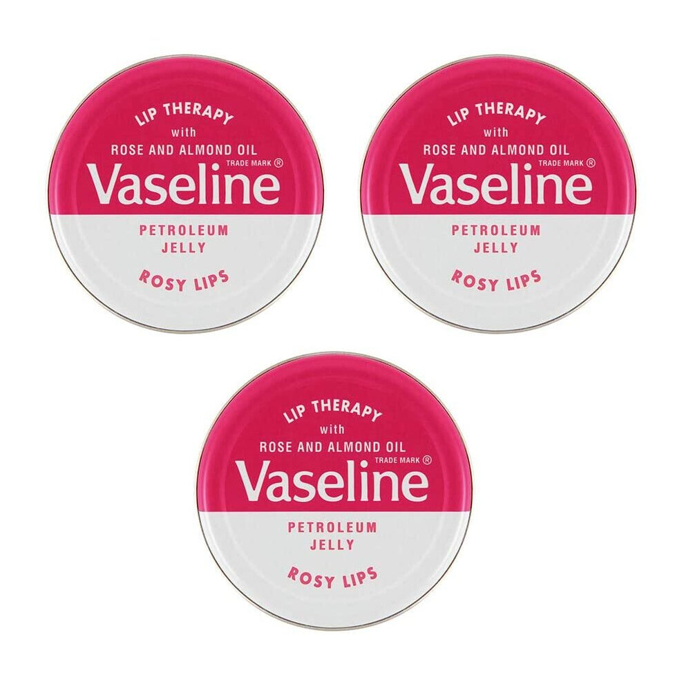 Vaseline Lip Balm Therapy Petroleum Jelly 20g - Pack of 3 (3x Rosy Lips)