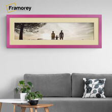 (Pink With Ivory Mount, 20x5" Pic (24x9" Frame)) Panoramic Size Pink Picture Frame Photo Frames With Multicolored Mounts Wall Hanging Frame