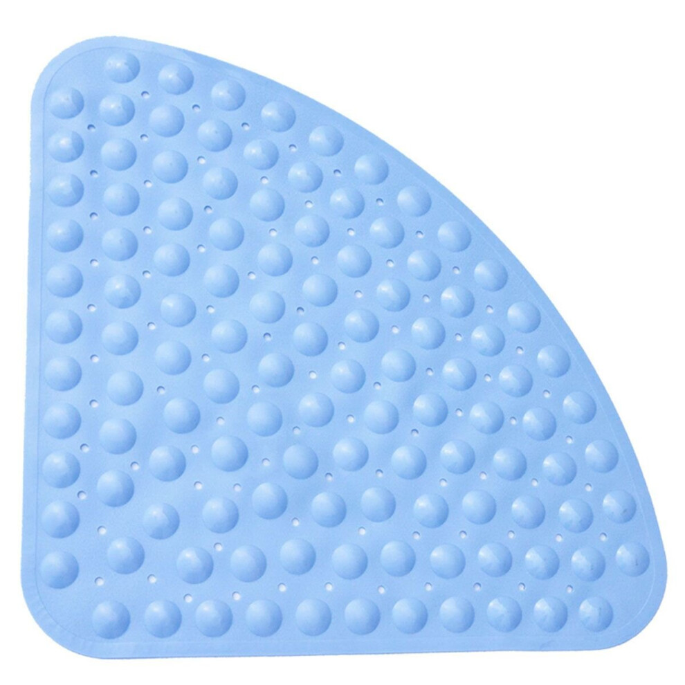 (Blue) Non Slip Pad Quadrant Sector Rubber Anti-Bacterial  Corner Bath Shower Tub Mat