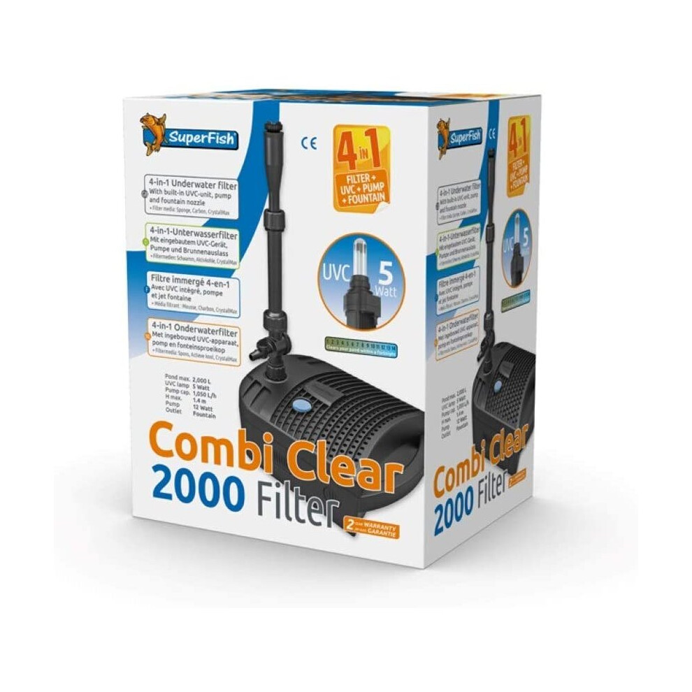 Superfish Combi Clear 2000 4 In 1 Pond Filter - All In One Filtration 5w UV Pump & Fountain (4000)