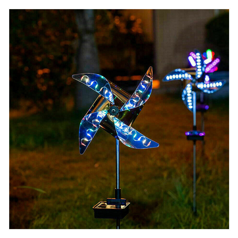 (Blue Light) 2Pcs Solar Garden Windmill Stake Lights with 32 LED Outdoor Waterproof Path Lighting Garden Patio Lawn Backyard Pathway Decorations