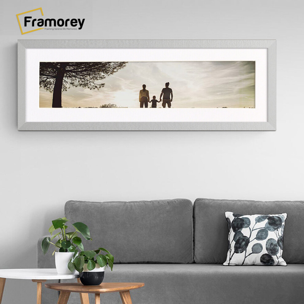 (Silver With White Mount, 100x50CM Pic (110x60CM Frame)) Panoramic Size Silver Picture Frame Photo Frames With Multicolored Mounts Wall Hanging Frame