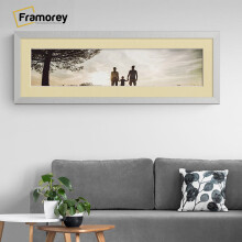 (Silver With Ivory Mount, 24x8" Pic (28x12" Frame)) Panoramic Size Silver Picture Frame Photo Frames With Multicolored Mounts Wall Hanging Frame