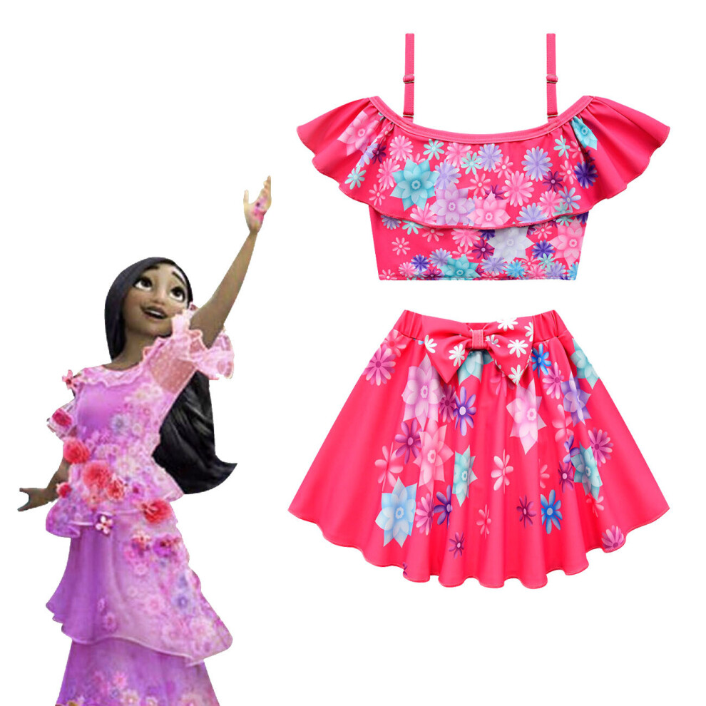 (Rose Red Isabela, 110/4-5Y) Girls Encanto Swimsuit Swimming Costume 2-10Y