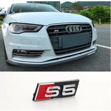 Premium Black & Chrome Front Grille Emblem 72x22mm for Audi A5/S5 - OEM-Style, Easy Install