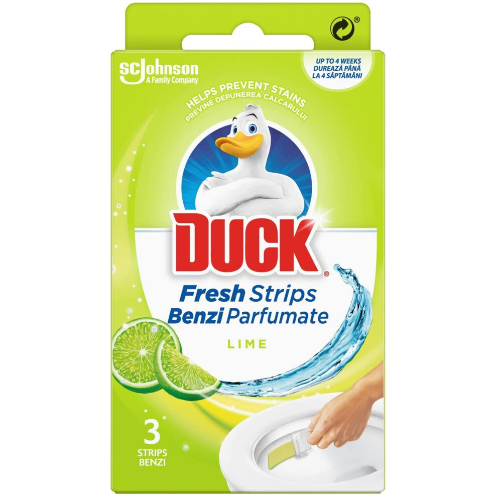 Duck Toilet Fresh Strips, Toilet Bowl Cleaner & Descaler, Lime, 3 Strips