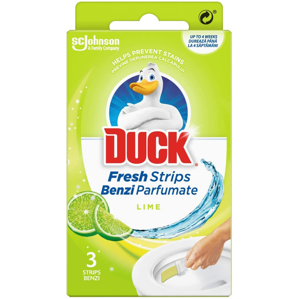 Duck Toilet Fresh Strips, Toilet Bowl Cleaner & Descaler, Lime, 3 Strips