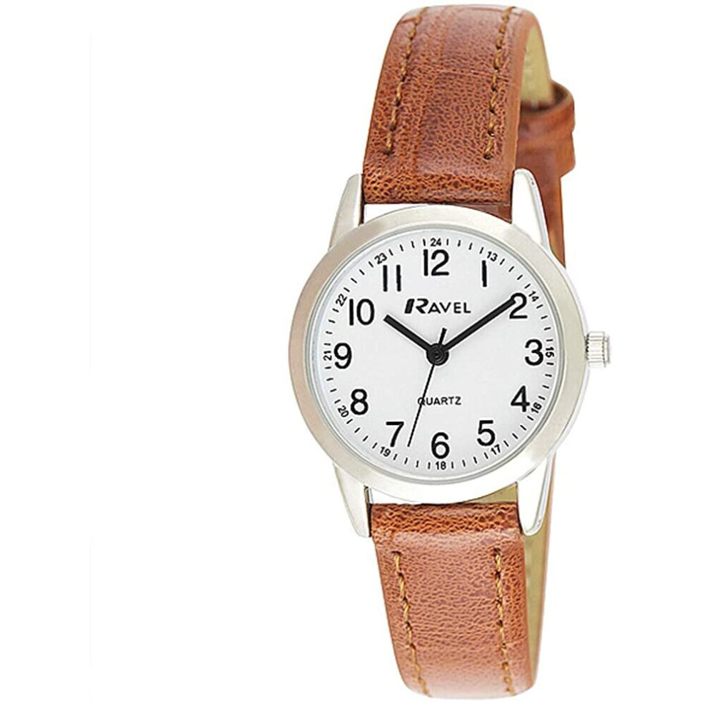 Ravel Ladies Classic White Dial Watch with Brown Strap R0132.24.2