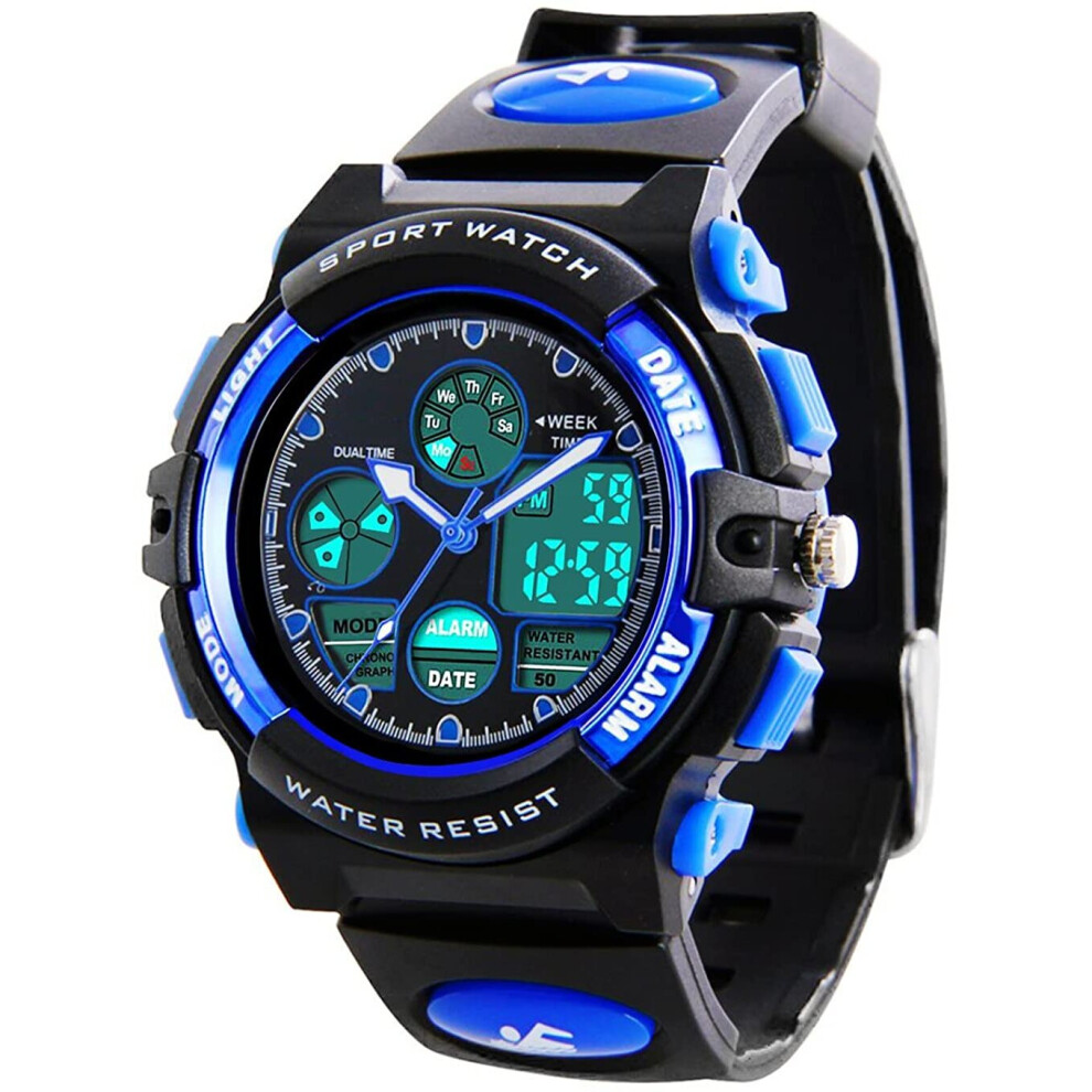 Kids Digital Sports Watches - Boys Waterproof Sport Watch with Alarm Stopwatch, LED Analog Wrist Watch with Chronograph, Alarm for Childrens by RSVOM