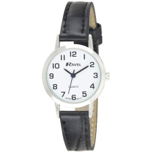 Ravel Unisex Traditional Watch with Clear Numeral Dial, 27mm Silver Case & Black Faux Crocodile Strap, Singapore Quartz Movement