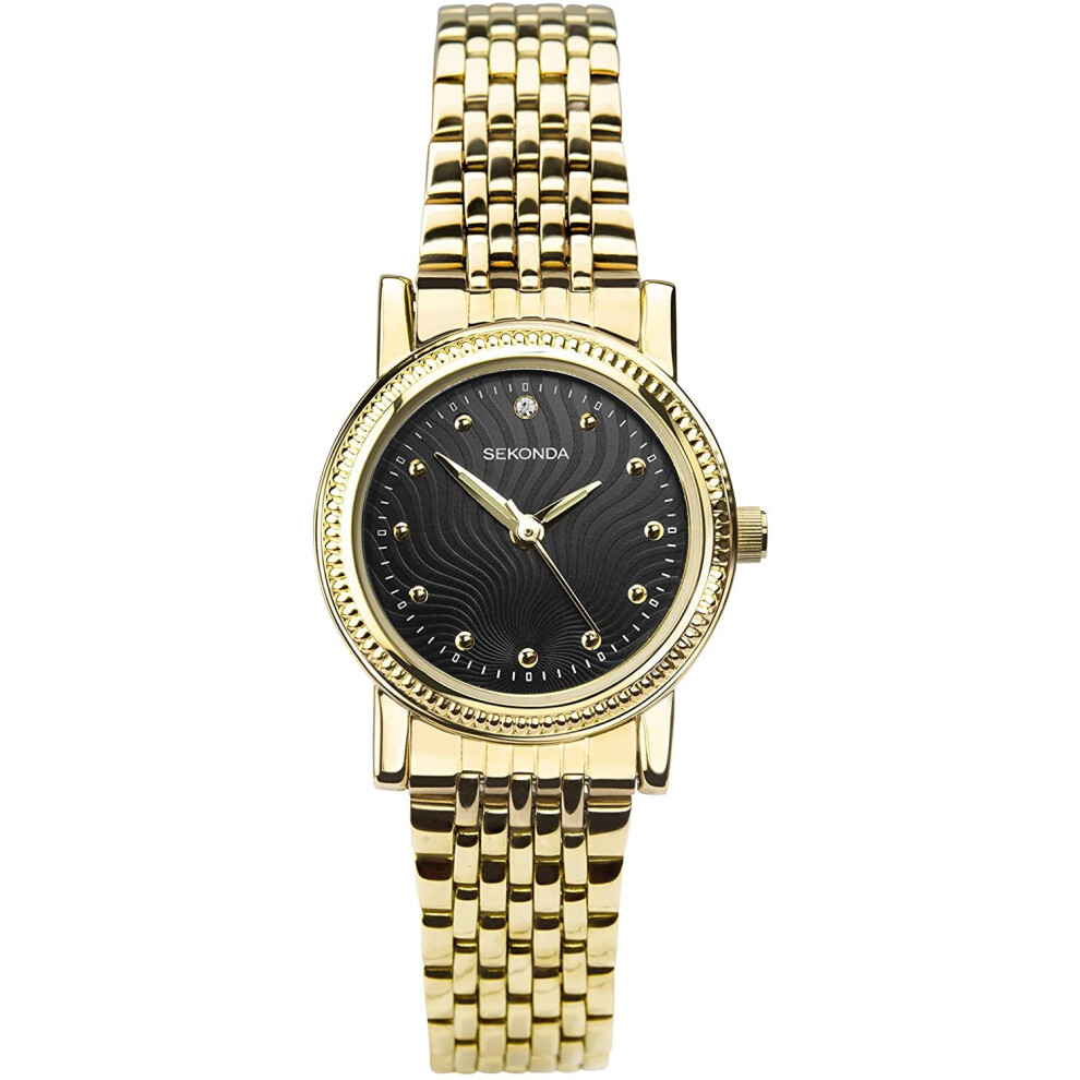 Sekonda Ladies Gold Plated Stainless Steel Black Dial Dress Watch 2699