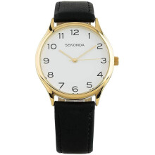 Sekonda Black and Gold Leather White Dial Strap Watch 1854