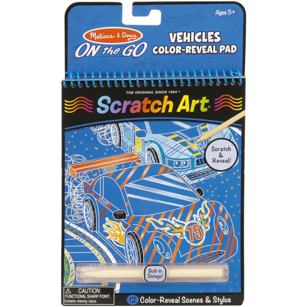 On The Go Scratch Art Color Reveal Pads 6"X10" 12 Pages-Vehicles -MDRV-9141