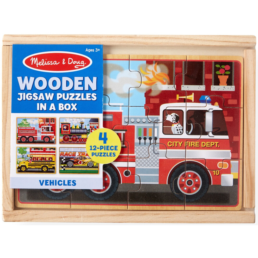 Melissa & Doug Wooden Jigsaw Puzzles In A Box 12pcs 4/pkg-Vehicles MD3794