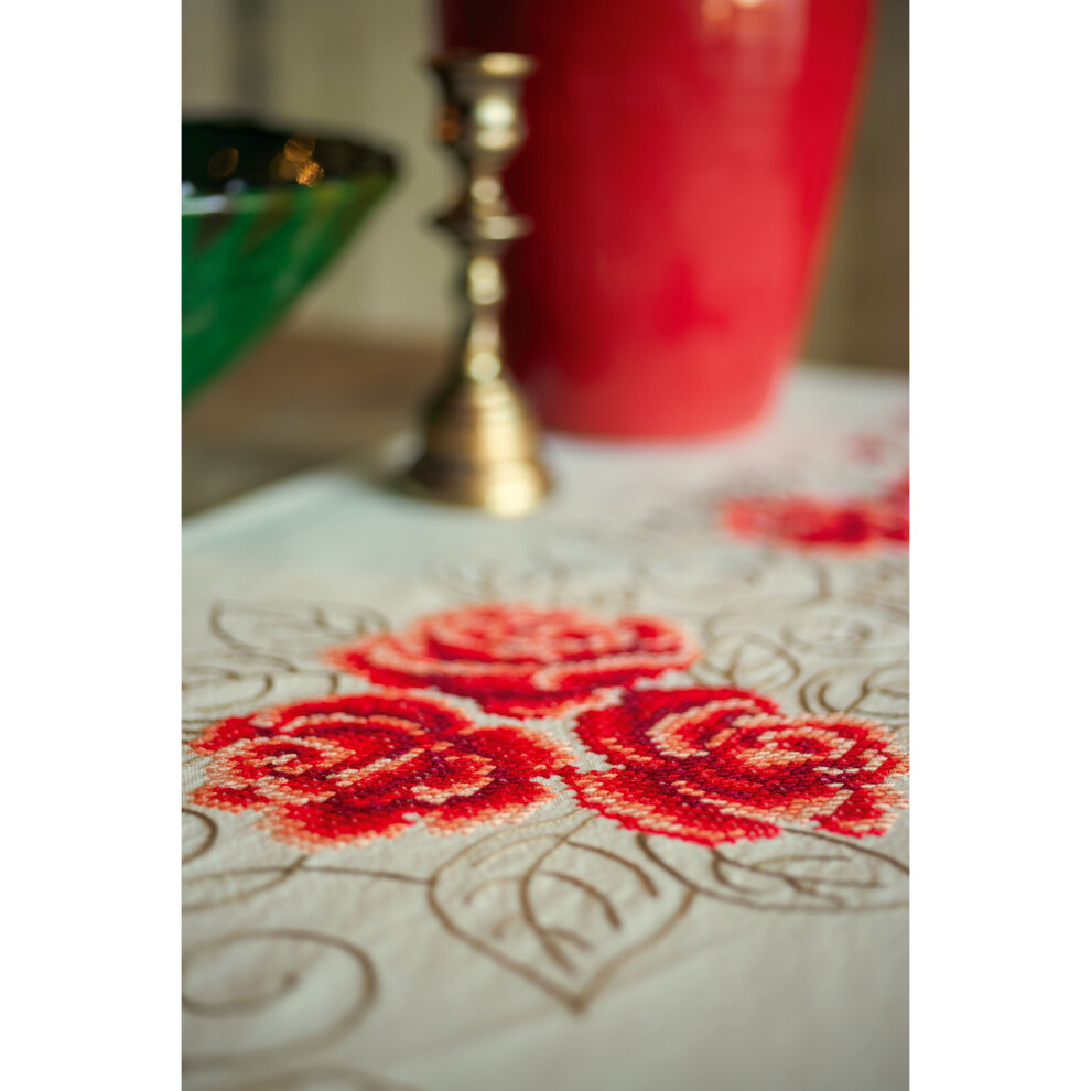 Vervaco Stamped Table Runner Cross Stitch Kit 16"X40"-Roses -V0144657