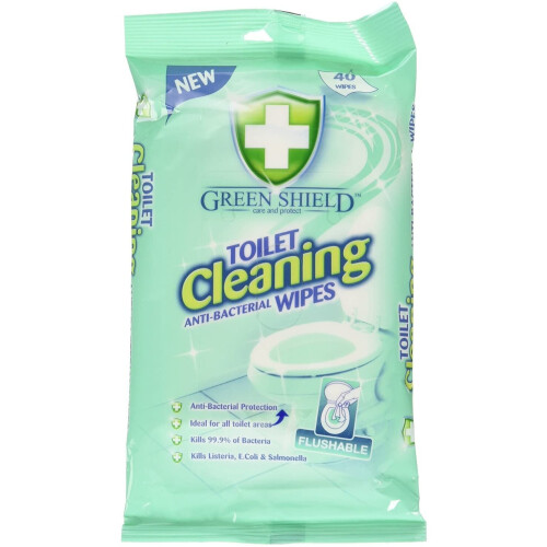 Green Shield 2 x Toilet Cleaning Anti-Bacterial Flushable 80 Wipes
