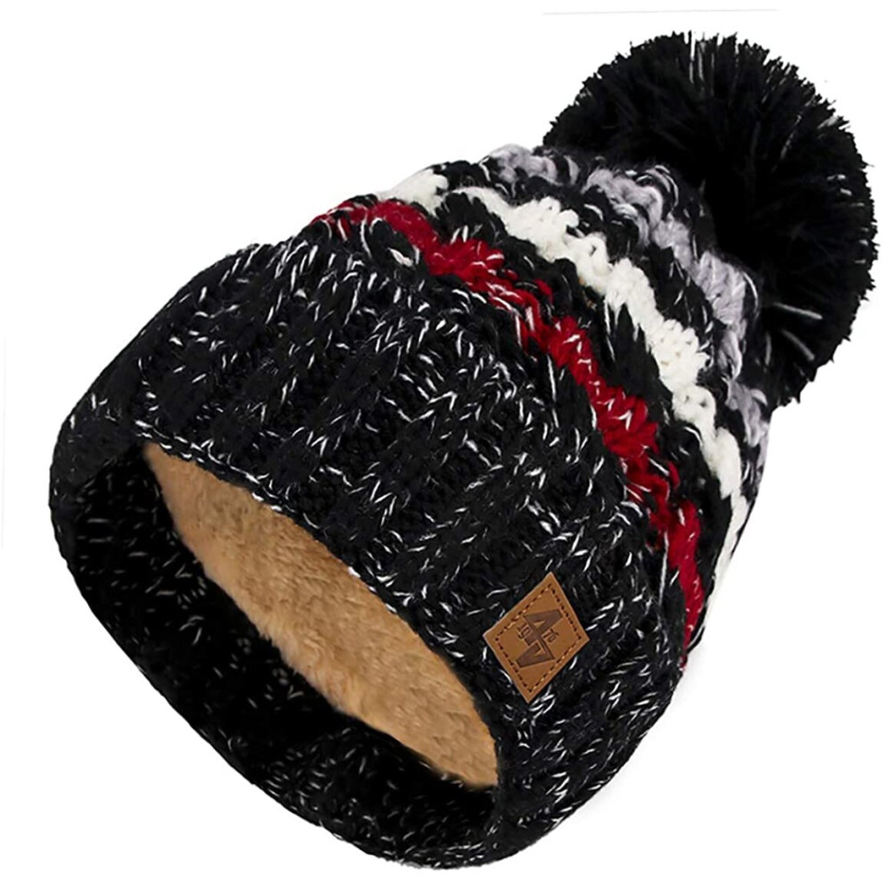 4sold Mens Womens Beanie Warm Winter Cable Knitted Bobble Hat Plain Ski Pom Wooly Cap Full Cosy Fleece Liner