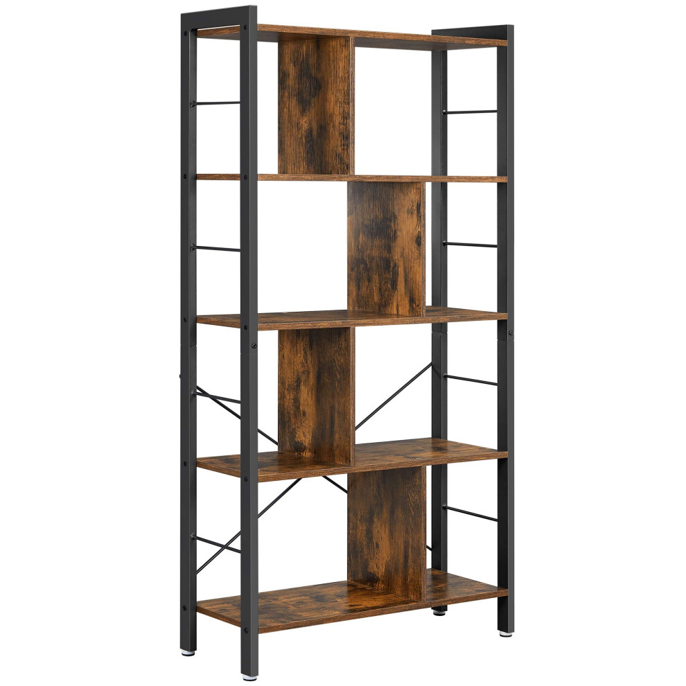 VASAGLE Bookshelf, Living Room Bookcase, Large 4-Tier Storage Shelf, For Office Study, Industrial Style, Easy Assembly, Steel Frame, Rustic Brown