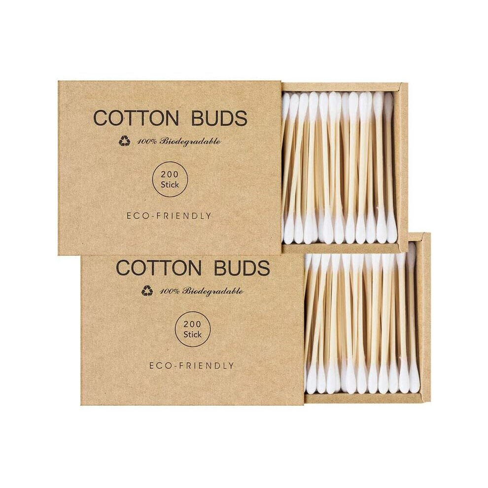400 Sticks bamboo cotton buds with eco friendly packaging,Wooden cotton buds for cleaning ear and doing makeup,Bamboo earbuds from Kiemeu