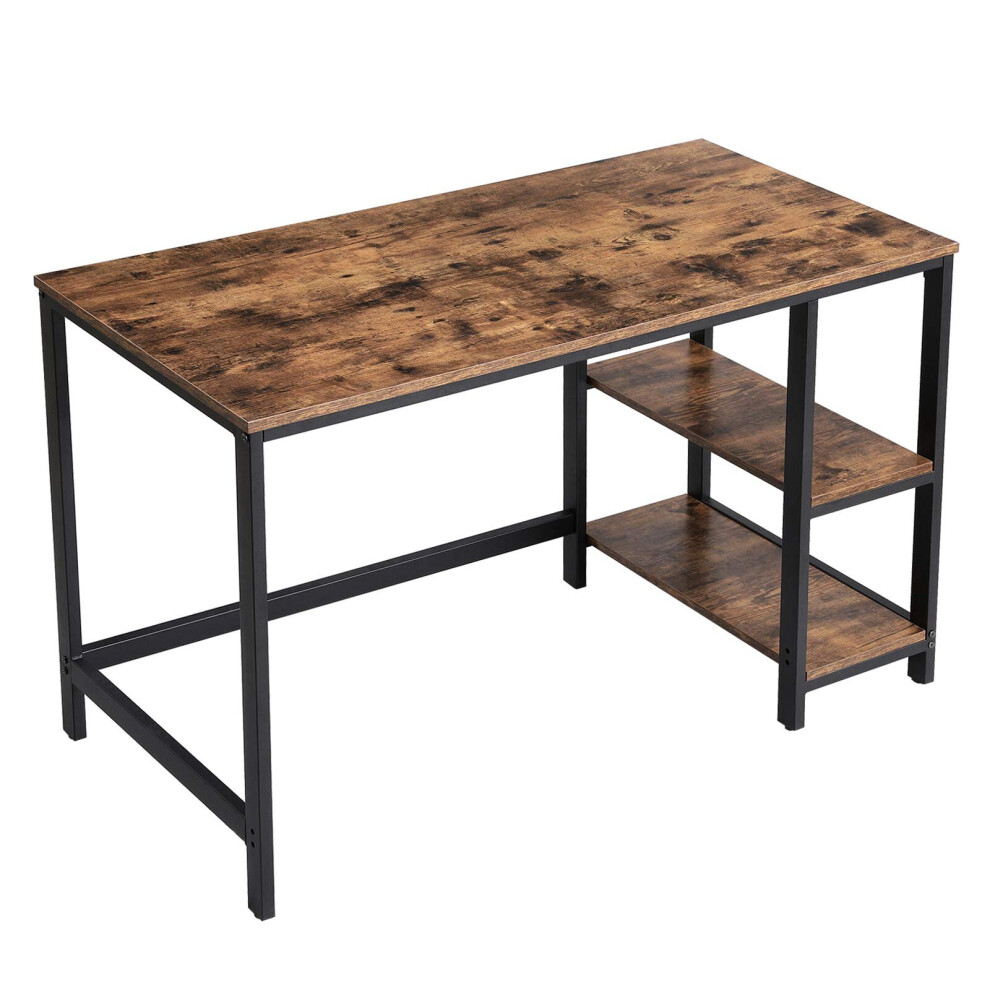 VASAGLE Computer Desk, Writing Desk with 2 Shelves on Left or Right, Work Table for Office Living Room, Steel Frame, Industrial, Rustic Brown, Black