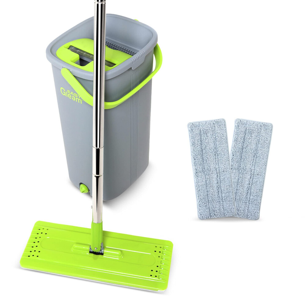 EasyGleam Mop and Bucket Set. Microfibre Flat Mop with Stainless Steel handle, Innovative Twin Chamber Bucket for WET & DRY use.