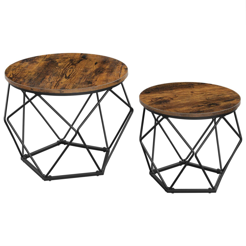 VASAGLE Coffee Tables, Set of 2 Side Tables, Robust Steel Frame, for Living Room, Bedroom, Rustic Brown and Black LET040B01