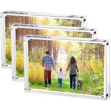 Boxalls Acrylic Photo Frame 15 x 20 cm (6 x 8 inch)-Set of 3, Double Sided Picture Frame with Magnetic, Clear Frameless Desktop Photo Block