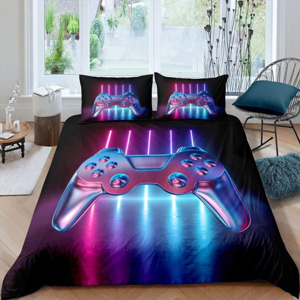 Loussiesd Gamepad Bedding Set For Boys Youth Teens Double Size Modern Gamer Comforter Cover,Video Game Duvet Cover Kids Girls, Novelty Gradient Action Buttons