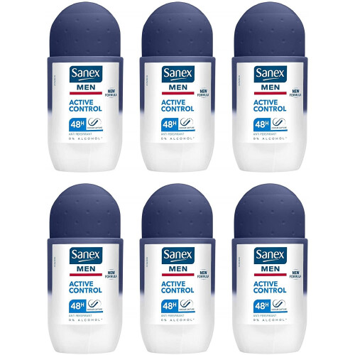 Sanex Sanex Men Active Control Antiperspirant Roll On Deodorant 50ml, Pack of 6, white