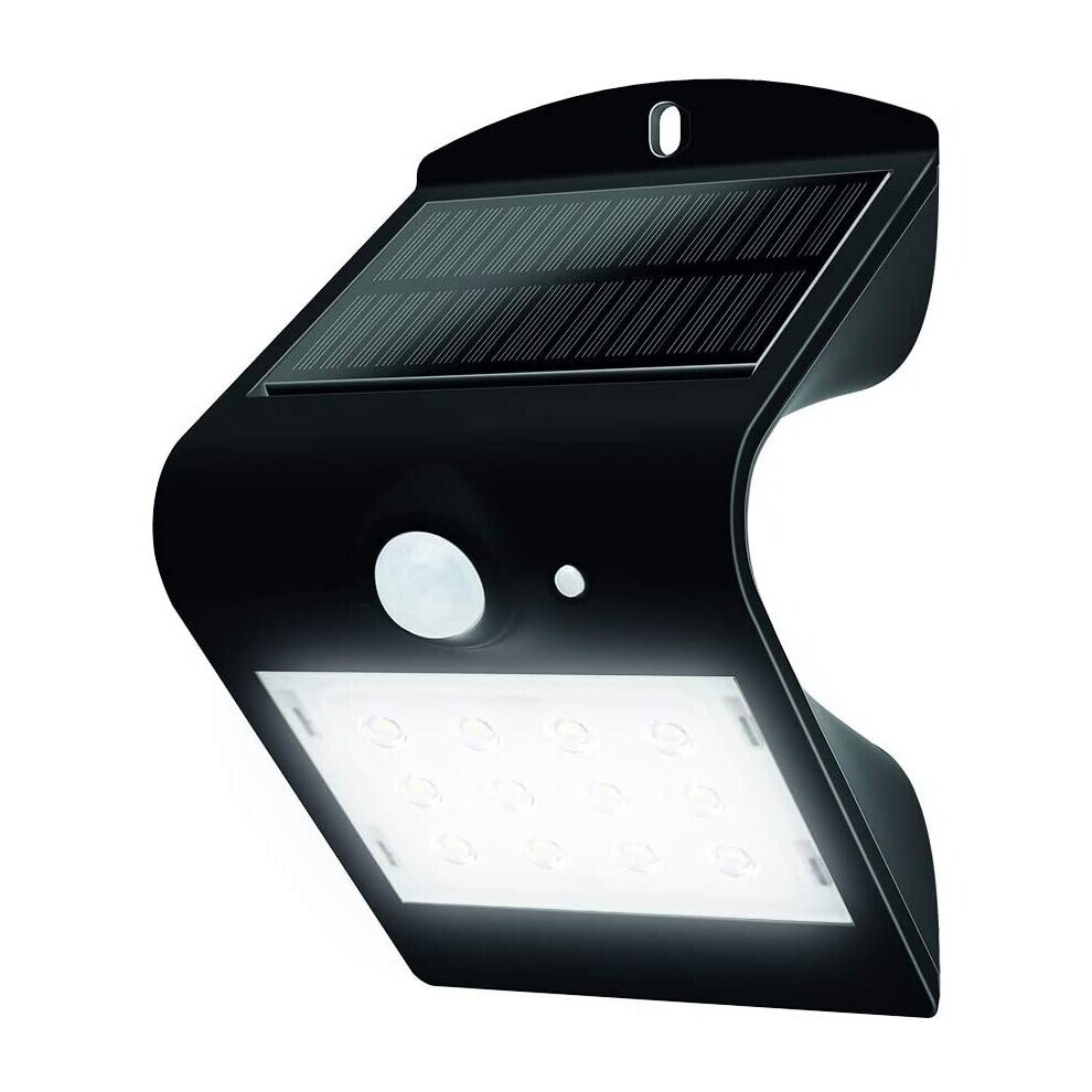 Luceco LEXS40B40-01 Solar Guardian Angled Wall Light Outdoor, With PIR Motion Sensor, 3.2 Watts, Black