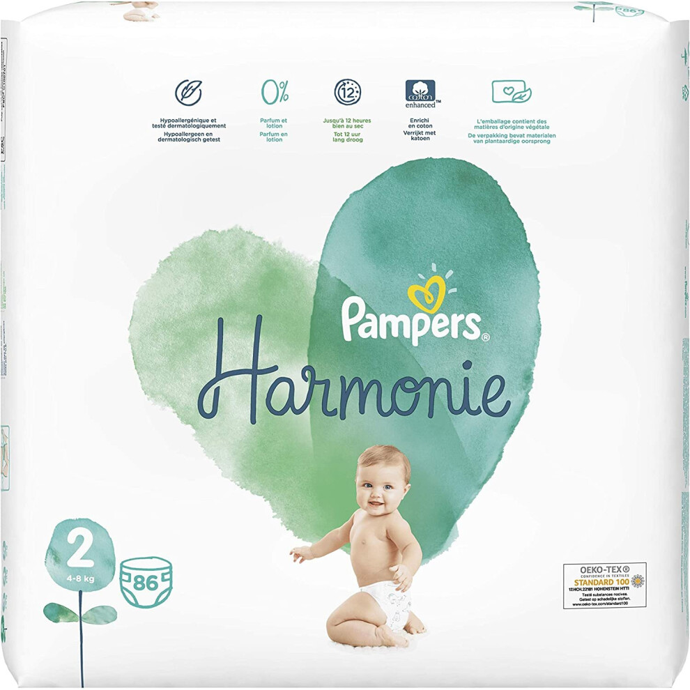 Pampers Harmony Size 2 86 Nappies 4-8 kg - Pack of 2