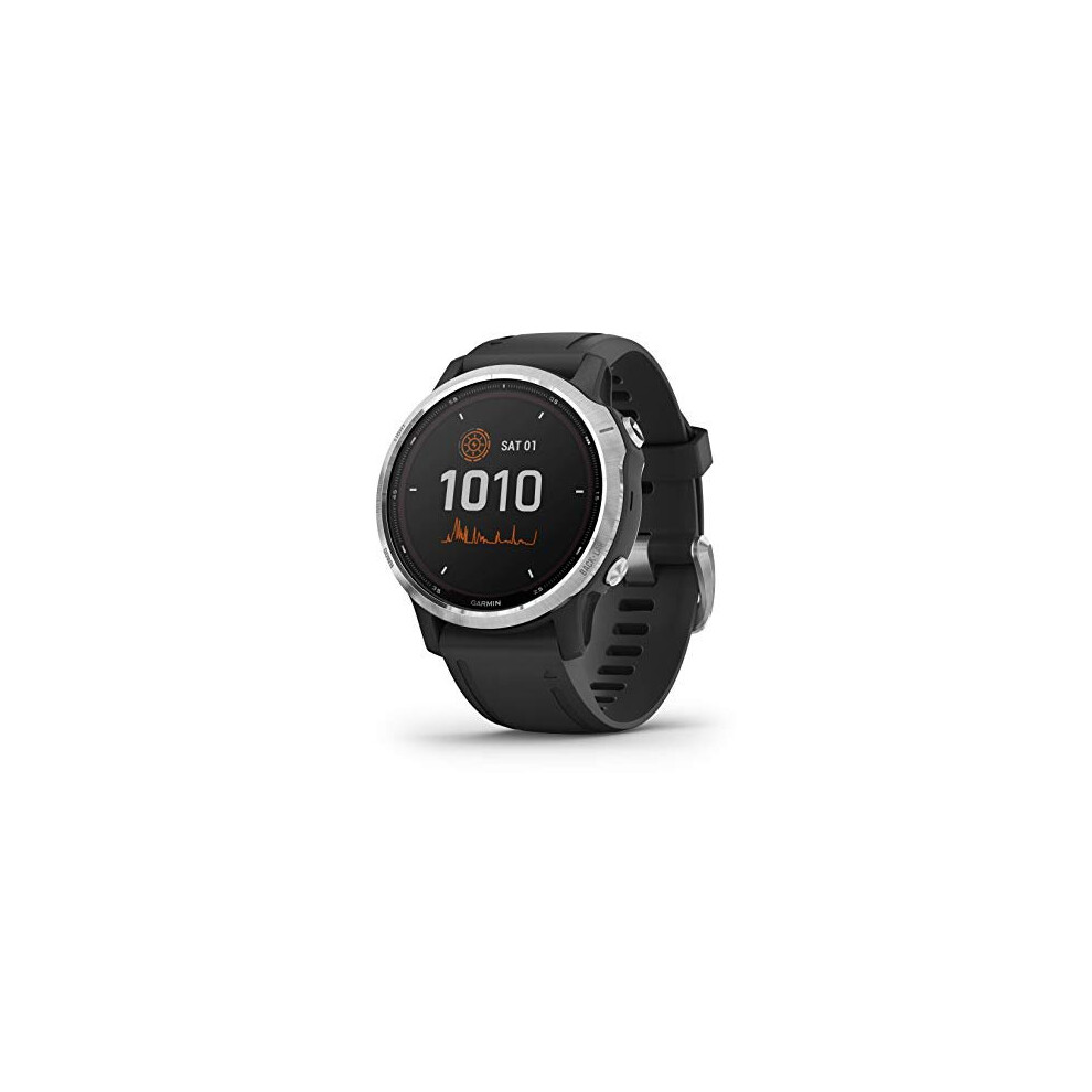 Garmin FÄnix 6S Solar, Solar-powered Multisport GPS Watch, Advanced Training Features and Data, Silver with Black Band