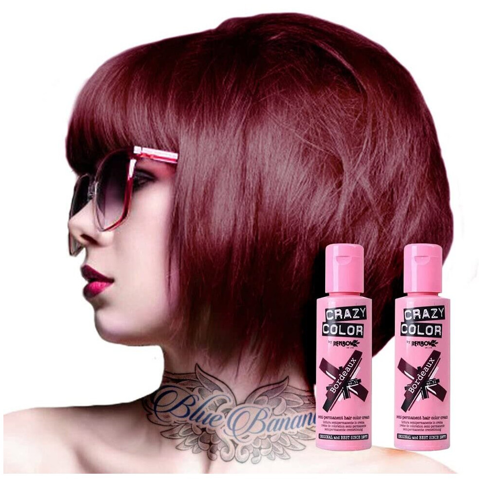 Crazy Color Cream Renbow Semi-Permanent Hair Dye Color - 2 X Bordeaux 100Ml