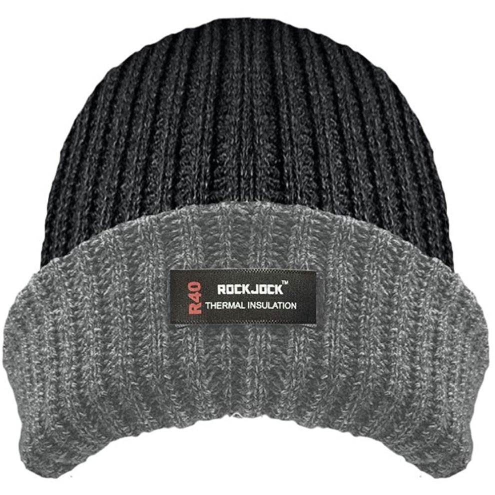 Rock Jock. Mens Thinsulate Lined Insulated Winter Thermal Ski Beanie Hat Mens Ribbed Chunky Warm