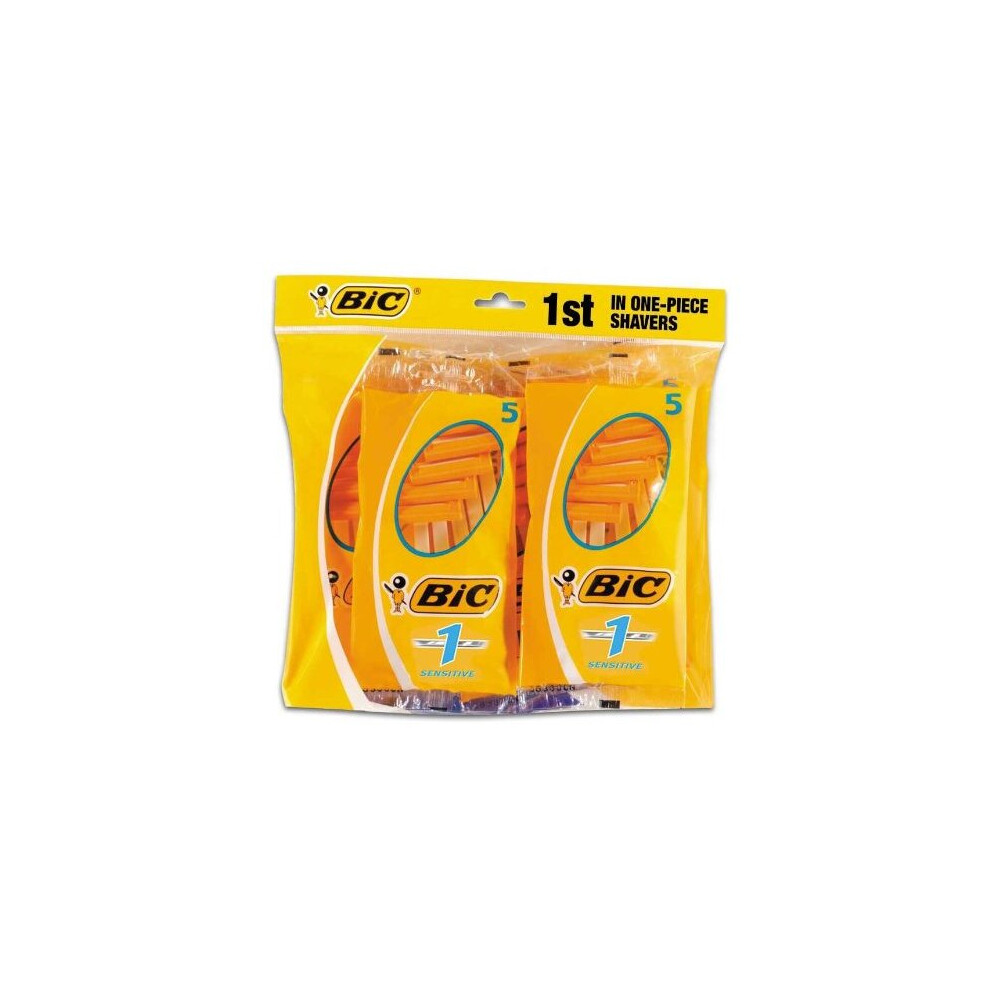 BiC 1 Sensitive Mens Single Blade Disposable Shaver 8 Packs of 5