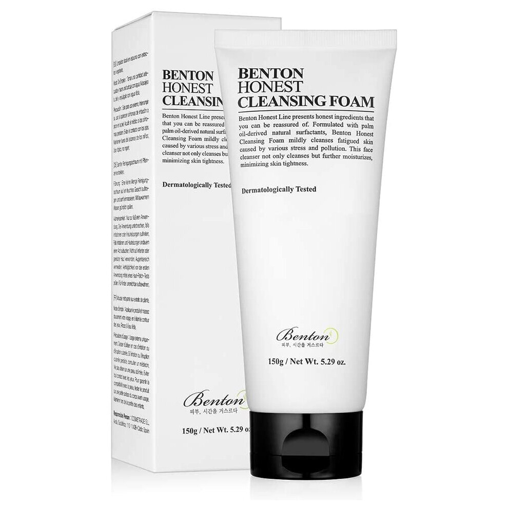 Benton Honest Cleansing Foam 150G (5.29 Oz.) - Camellia Japonica Seed Oil & Palm Oil Contained Hydrating Foaming Cleanser, Creamy And Fine Elastic