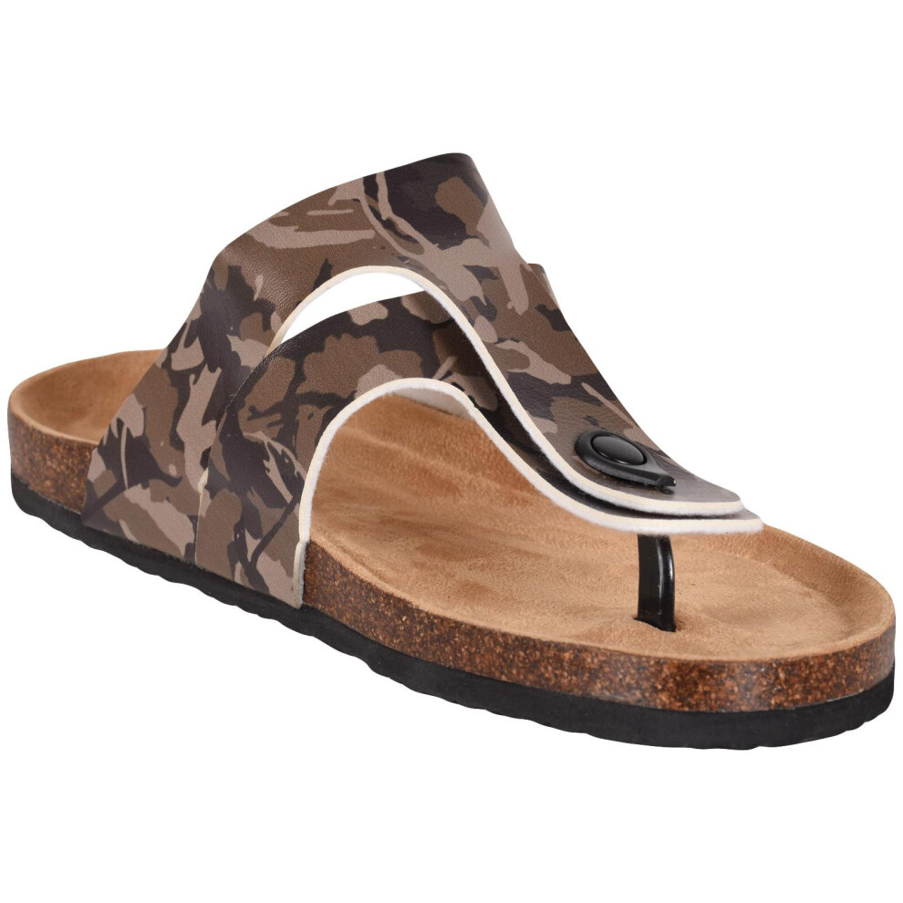 (Camo, UK 6) Brave Soul Mens Thong Sandals Toe Post Flip Flop