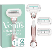 Gillette Venus Deluxe Smooth Sensitive Women's Razor with Rose Gold Metal Handle + 3 Refill Blades