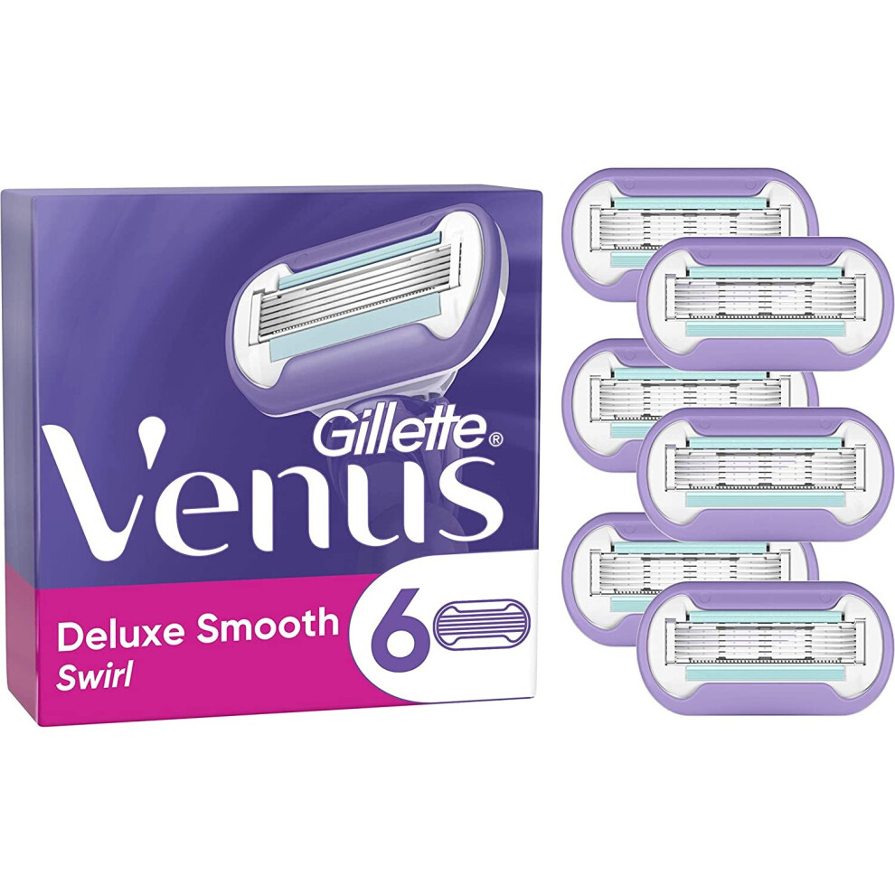Gillette Venus Deluxe Smooth Swirl Women's Razor Blades, Pack Of 6 Refill Blades