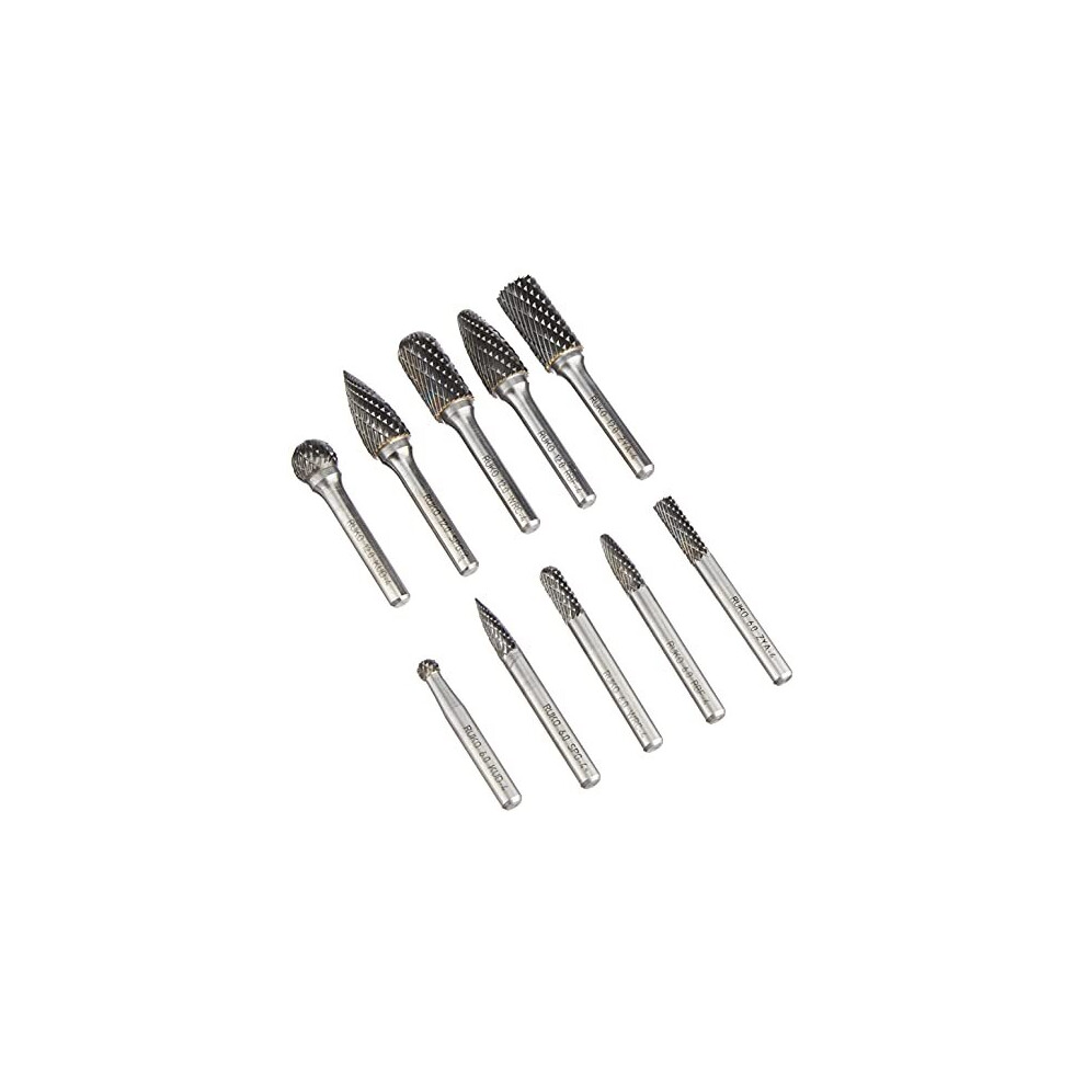 Ruko Tungsten Carbide Totary Burr Set In Mini-Box, Bright Finish, 10 Pieces, R116002 4007140093837